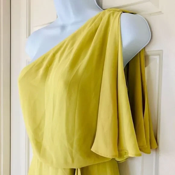BCBGMAXAZRIA Mina Dark Lime One Shoulder Mini Dress - Picture 6 of 15